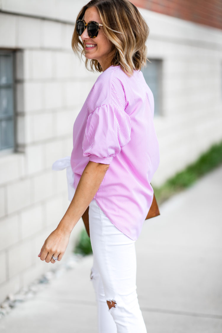 pink and white stripe top