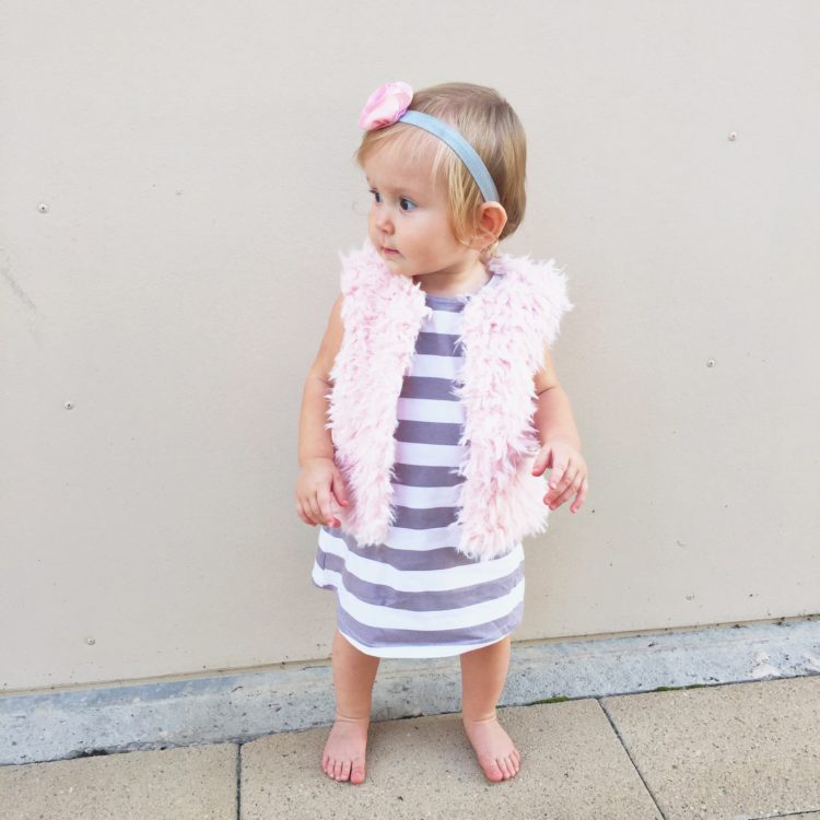 grey and white stripe baby dress