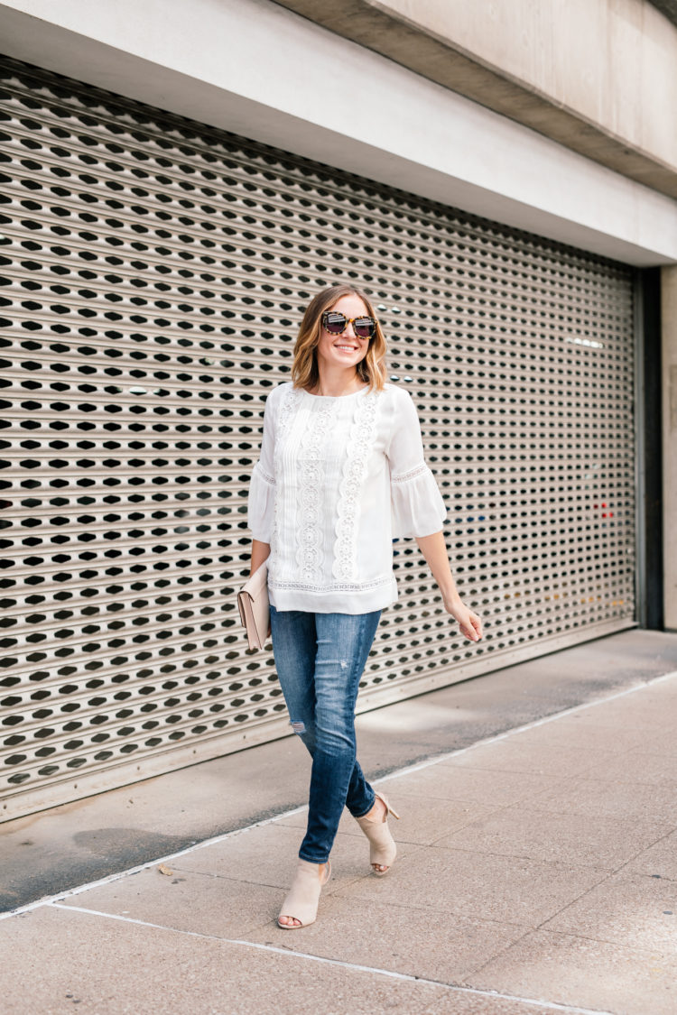 white lace bell sleeve top