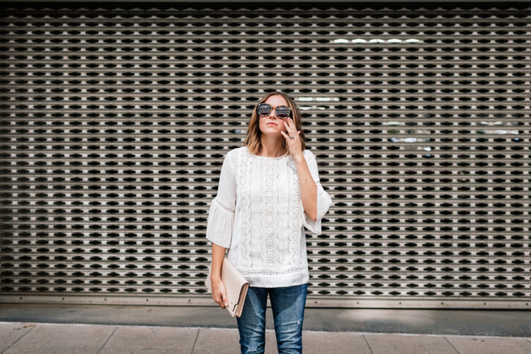 white lace bell sleeve top