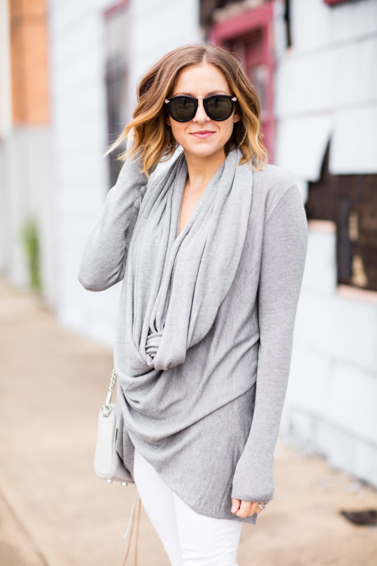 long sleeve grey wrap cardigan