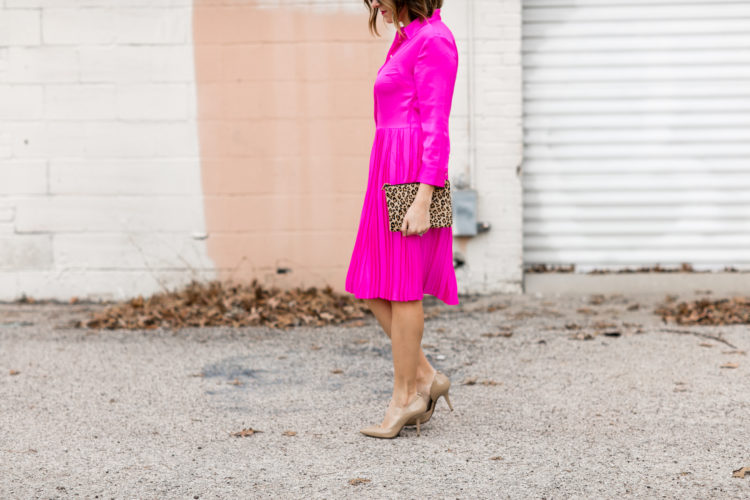 Add a pop of print to your pink shirtdress with leopard heels or a leopard clutch!