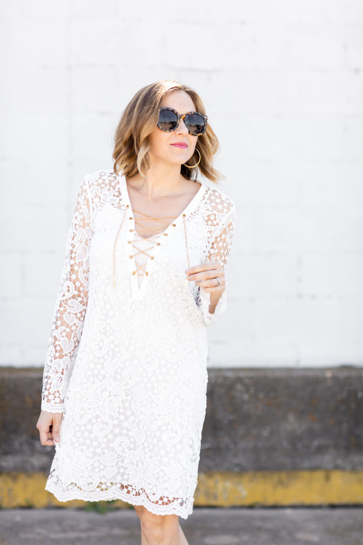 white lace lace-up dress