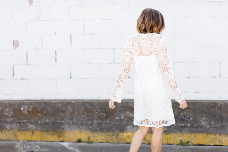 white lace lace-up dress