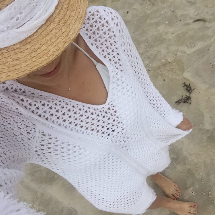 white sweater beach coverup
