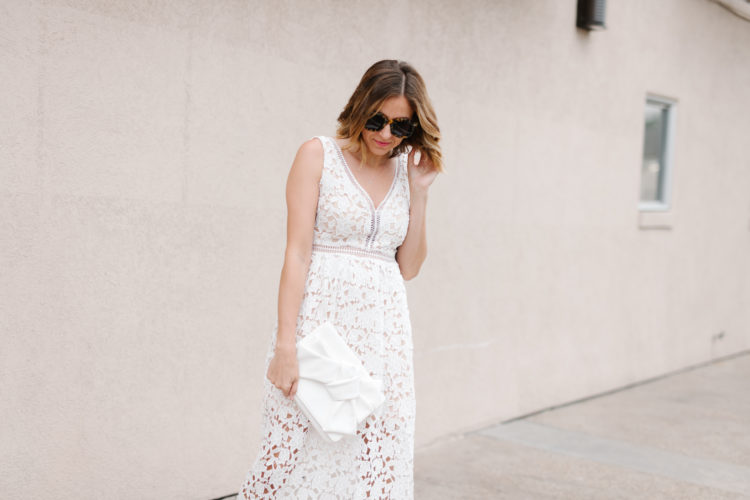 white crochet midi dress