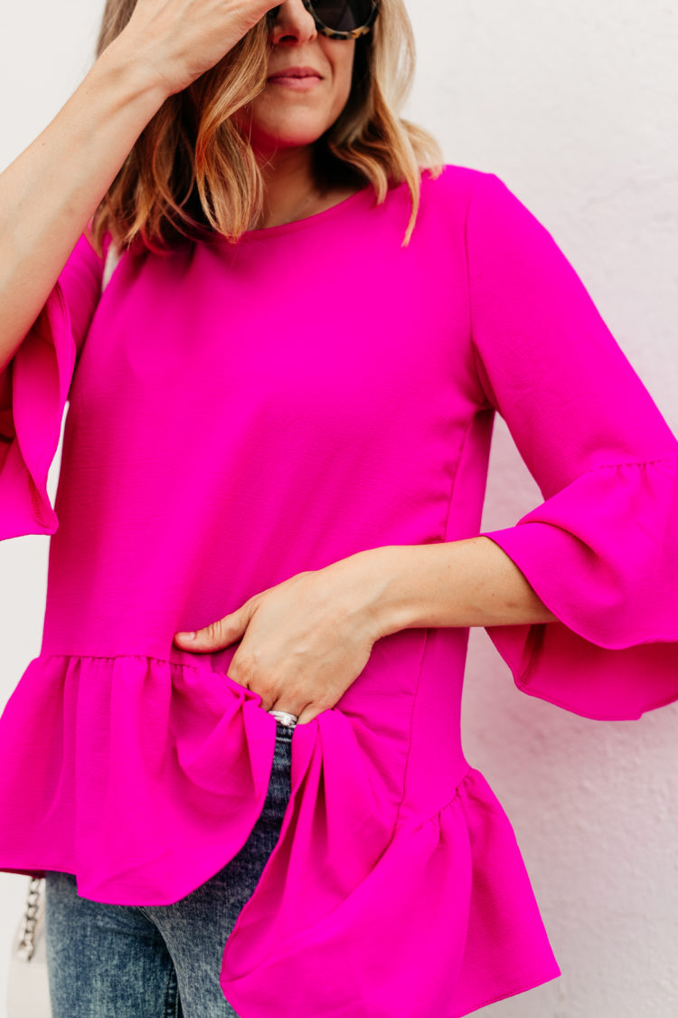 pink ruffle blouse