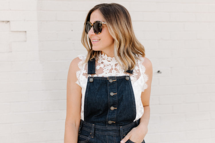 Make a statement this Fall with denim overalls. Add some pumps and a lace top for a chic look!