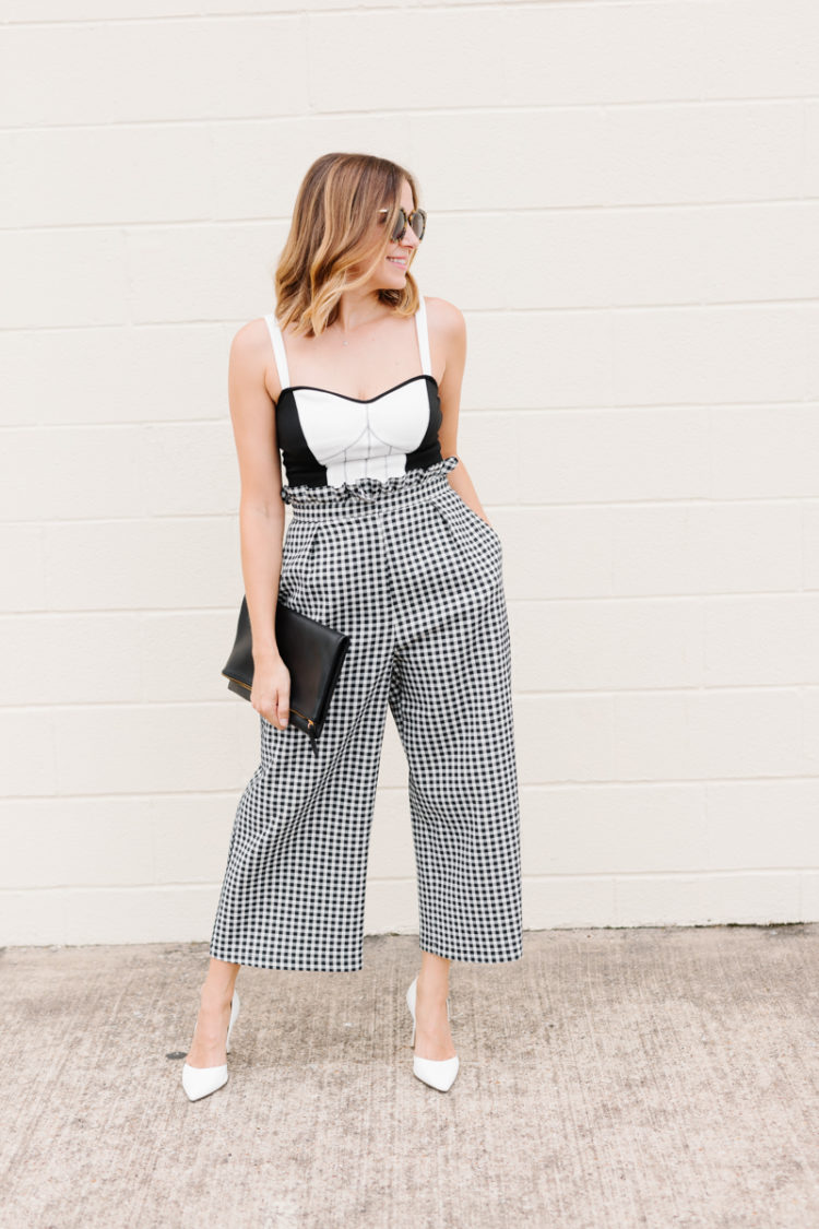 Go bold with the wide leg pants trend this fall with a bold print like gingham!