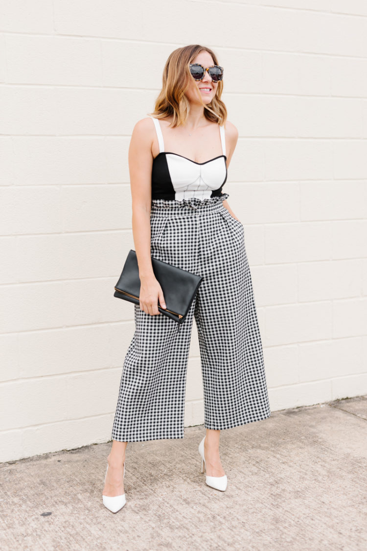 Go bold with the wide leg pants trend this fall with a bold print like gingham!