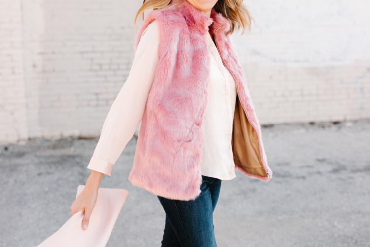 Make a statement this Winter by wearing a fur vest in a bold color - like this pink fur vest - or a fun pattern like leopard print.