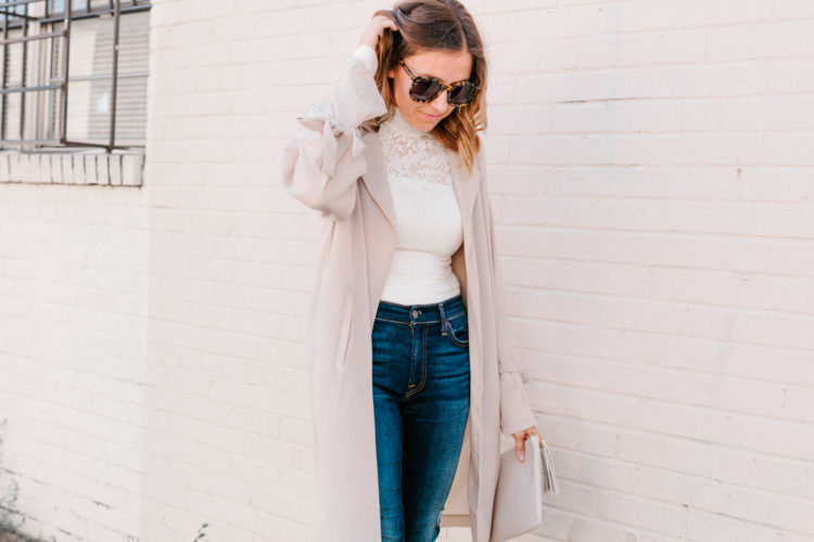 The two things you need this winter - a warm crockpot meal and a lightweight trench coat. This trench coat as the cutest tie sleeve detail sure to make a statement wherever you go!