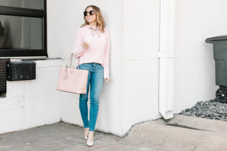 The most flattering pink sweater for the holidays and the best tips for self-care for the holiday season!