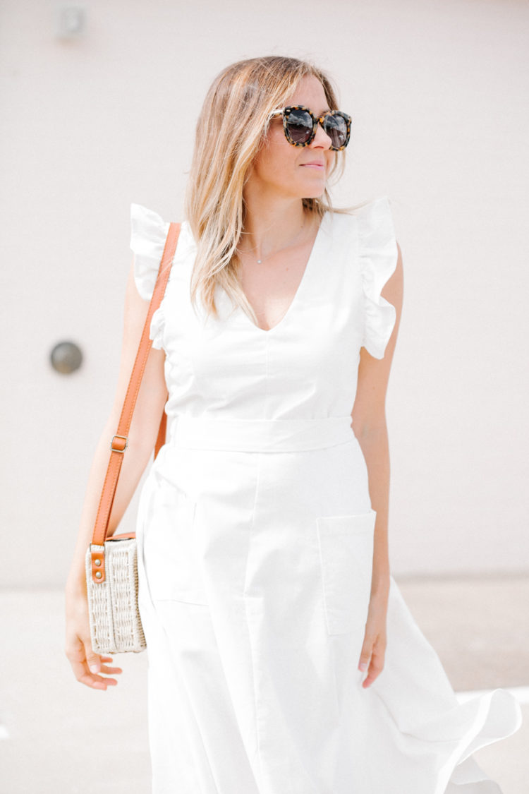 white cape sleeve midi dress
