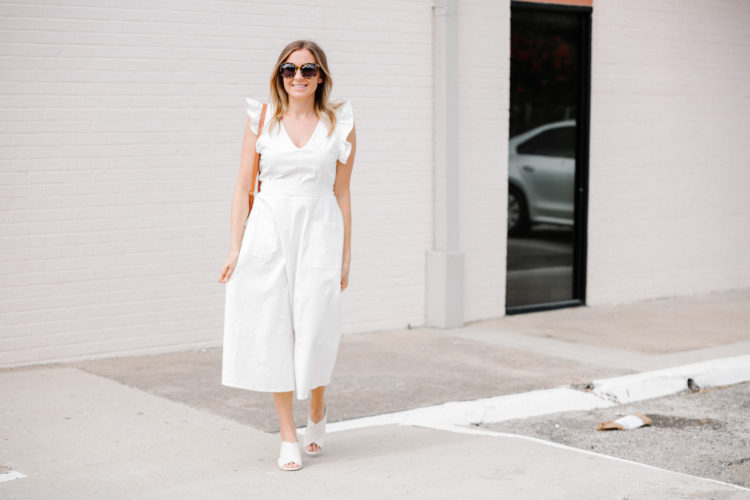 white cape sleeve midi dress