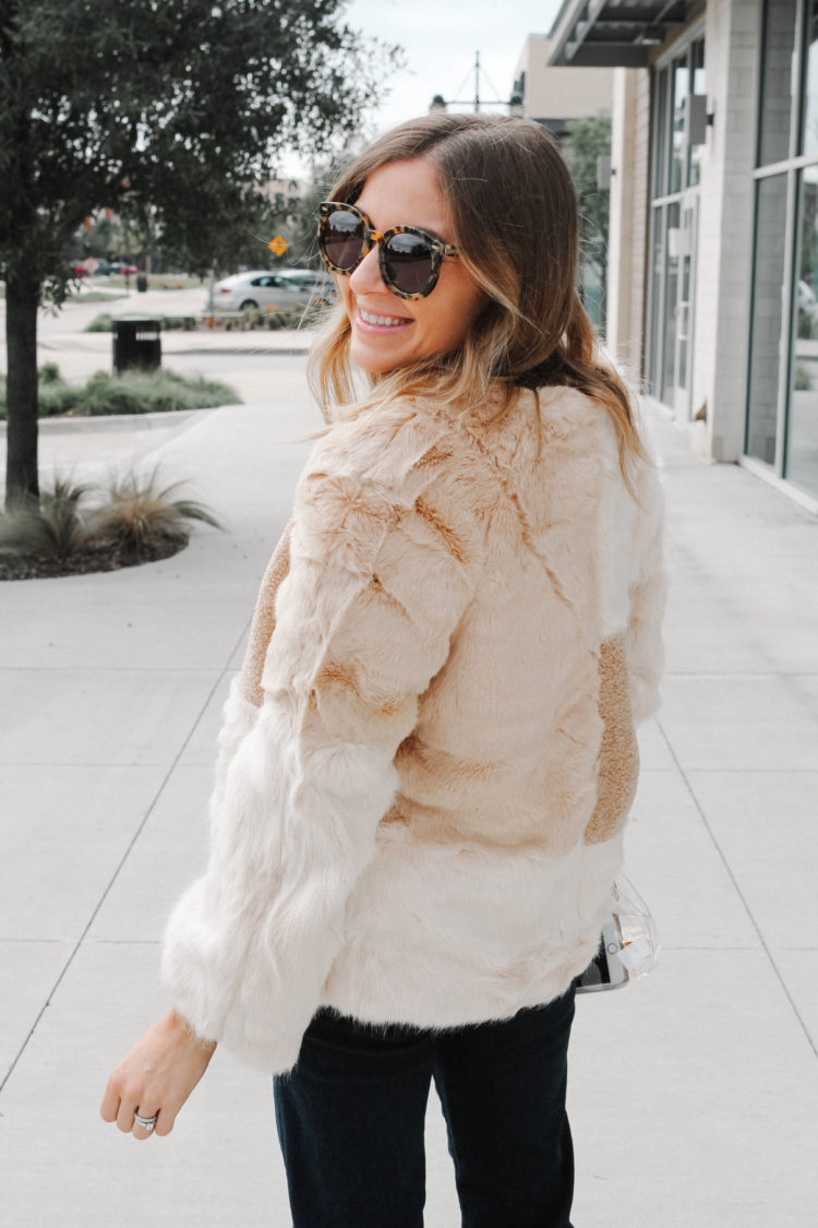 women faux fur patchwork coat