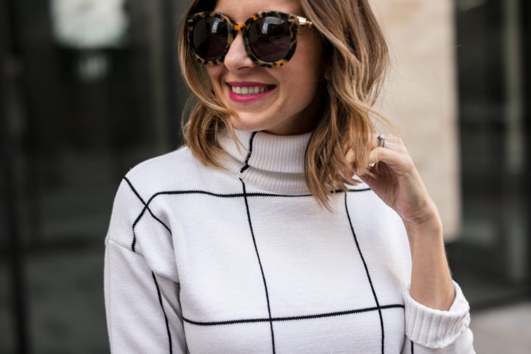 black and white grid sweater dress