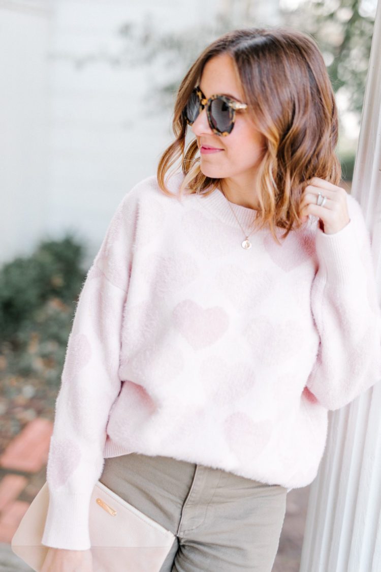 chicwish blush pink heart sweater