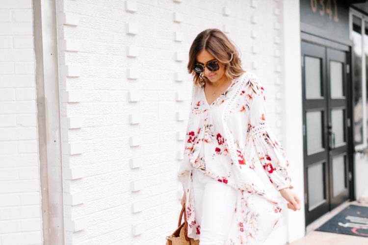 white and red floral tunic