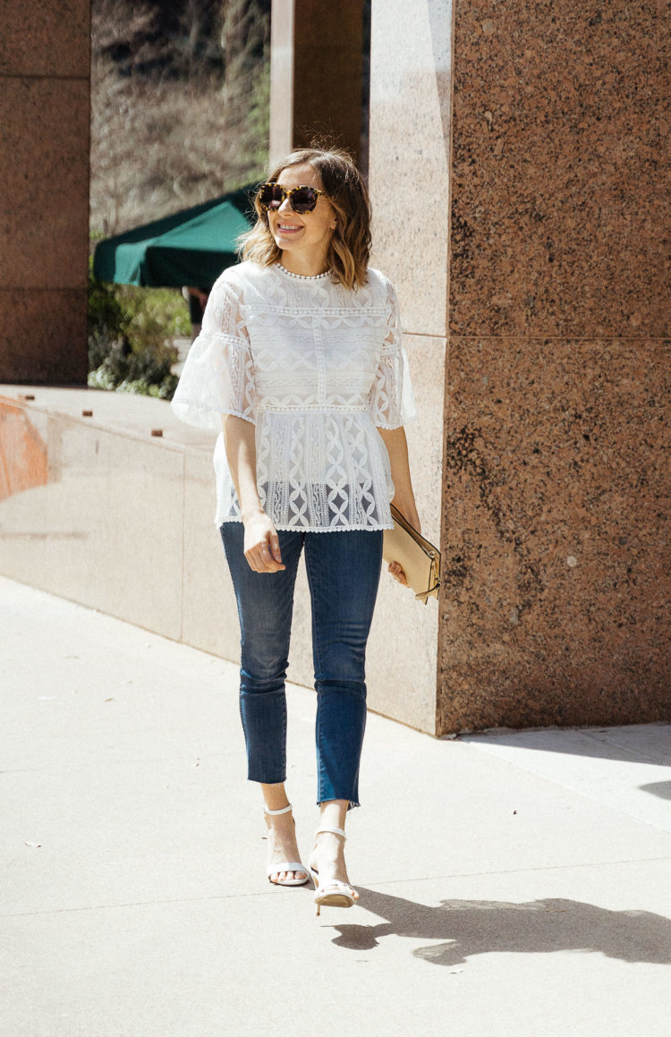 embroidered white bell sleeve top