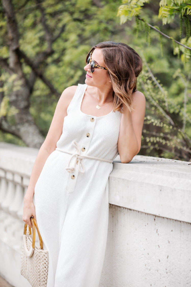 nude ribbed button down jumpsuit