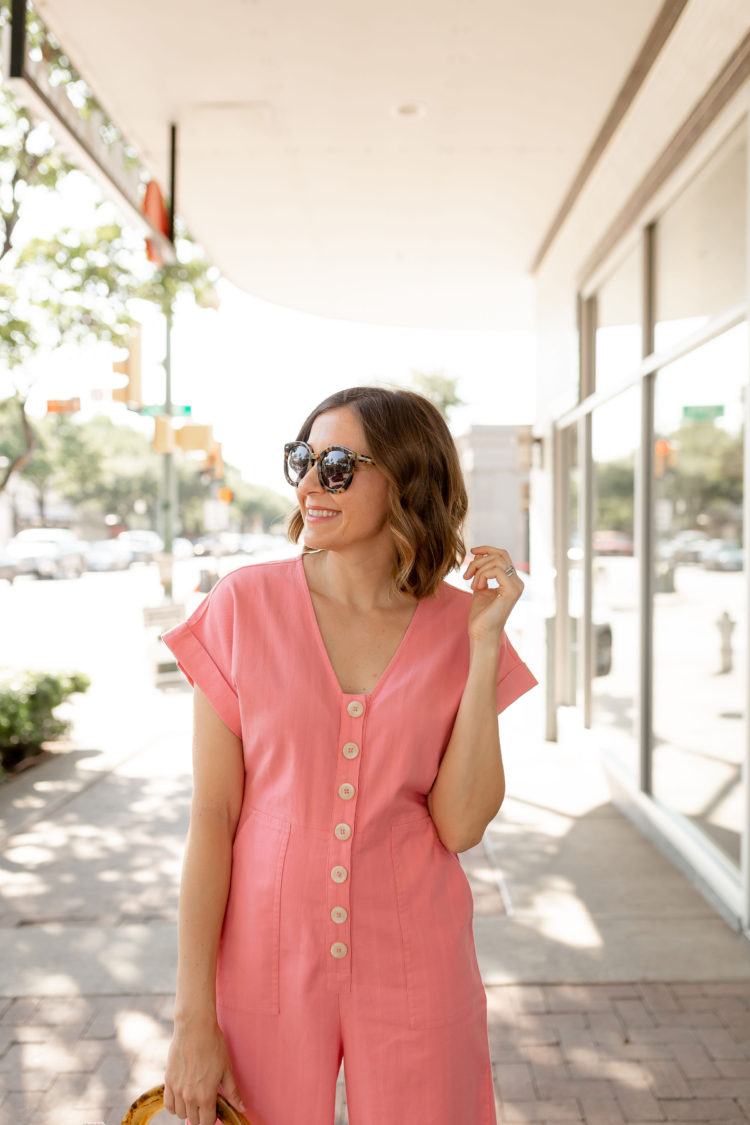 madewell button front coral jumpsuit