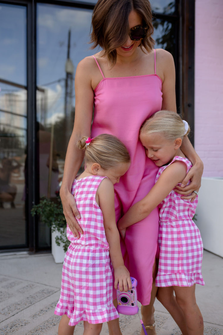 women pink silk maxi dress