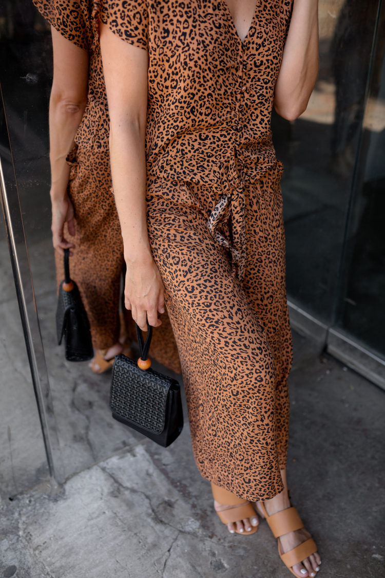 women leopard wide leg pants