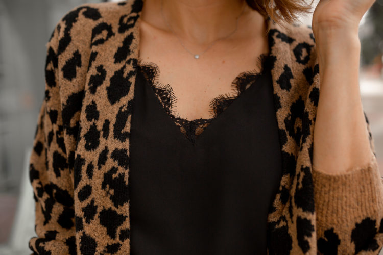 women leopard print cardigan sweater