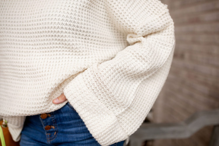 wide sleeve waffle knit sweater