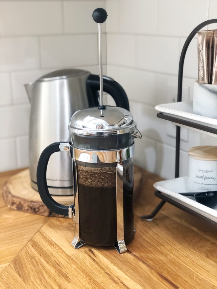 silver and black french press