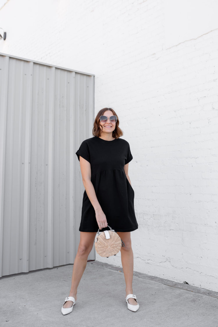 short sleeve black cotton dress