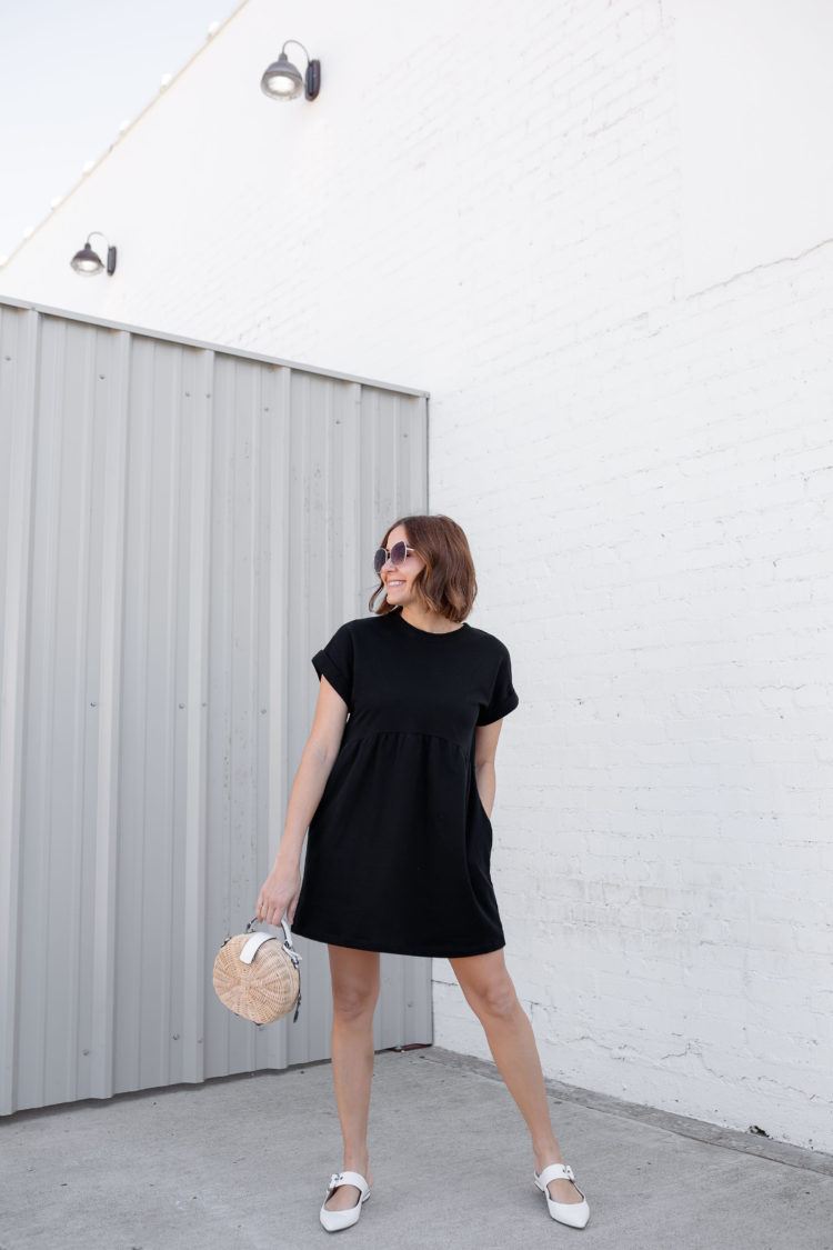 short sleeve black cotton dress